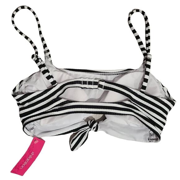 Xhilaration Black White Striped Tie Front Swimsuit Bikini Top Size L NWT - Picture 2 of 3